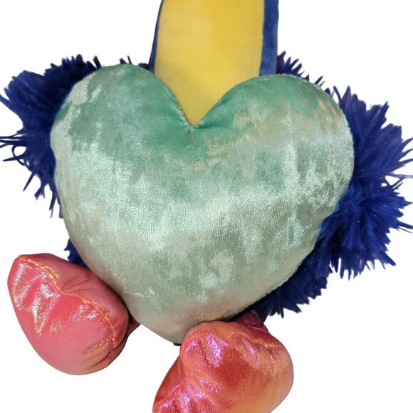 Blue Flamingo with Green Heart Plush Bird Stuffed Animal 12" Plushy Stuffy Soft - Picture 4 of 12